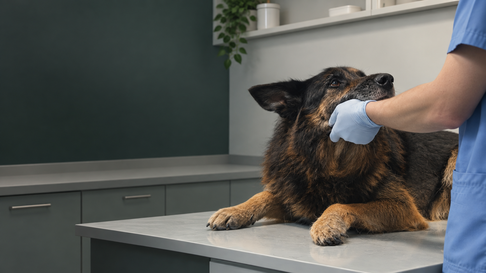 Paciente canino y profesional de Pets Garden en una publicación real, adaptada para portada